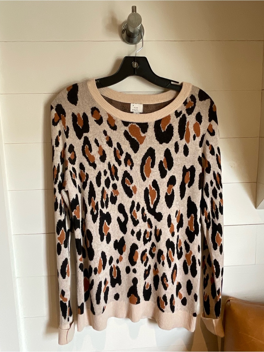a new day Leopard Print Crewneck Sweater - Beige, Black, Brown